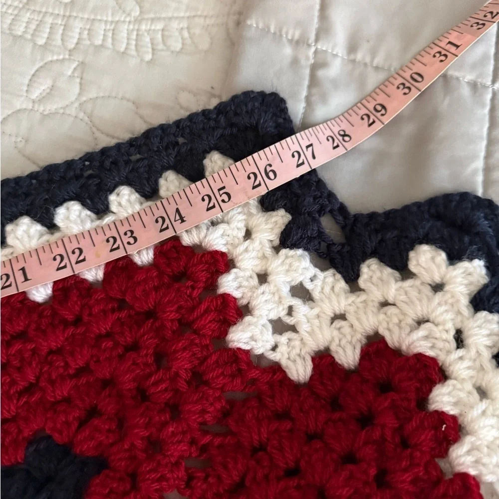 Handmade Chevron Ripple Crochet Blanket Throw Navy Red White